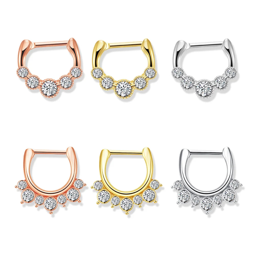 Simple Exotic Stainless Steel Nose Ring Stud Initial Double Hoop with Nipples Belly Tongue Flower for Men and Women