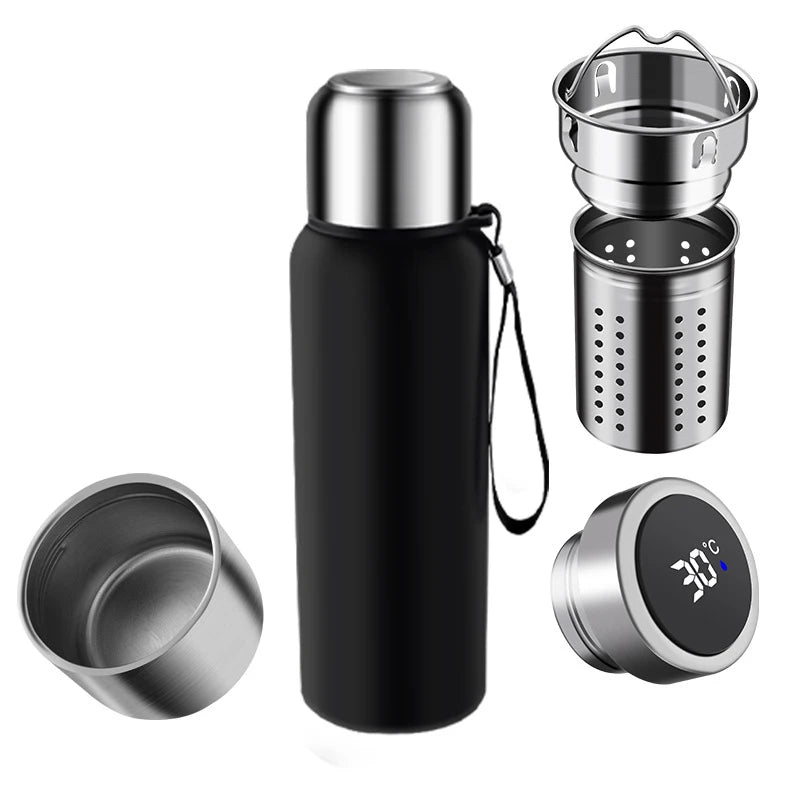 Digital LED Temperature Display Vacuum Flasks Thermoses Gift Set Stainless Steel Smart Hot Water Bottle with Filter Custom logo