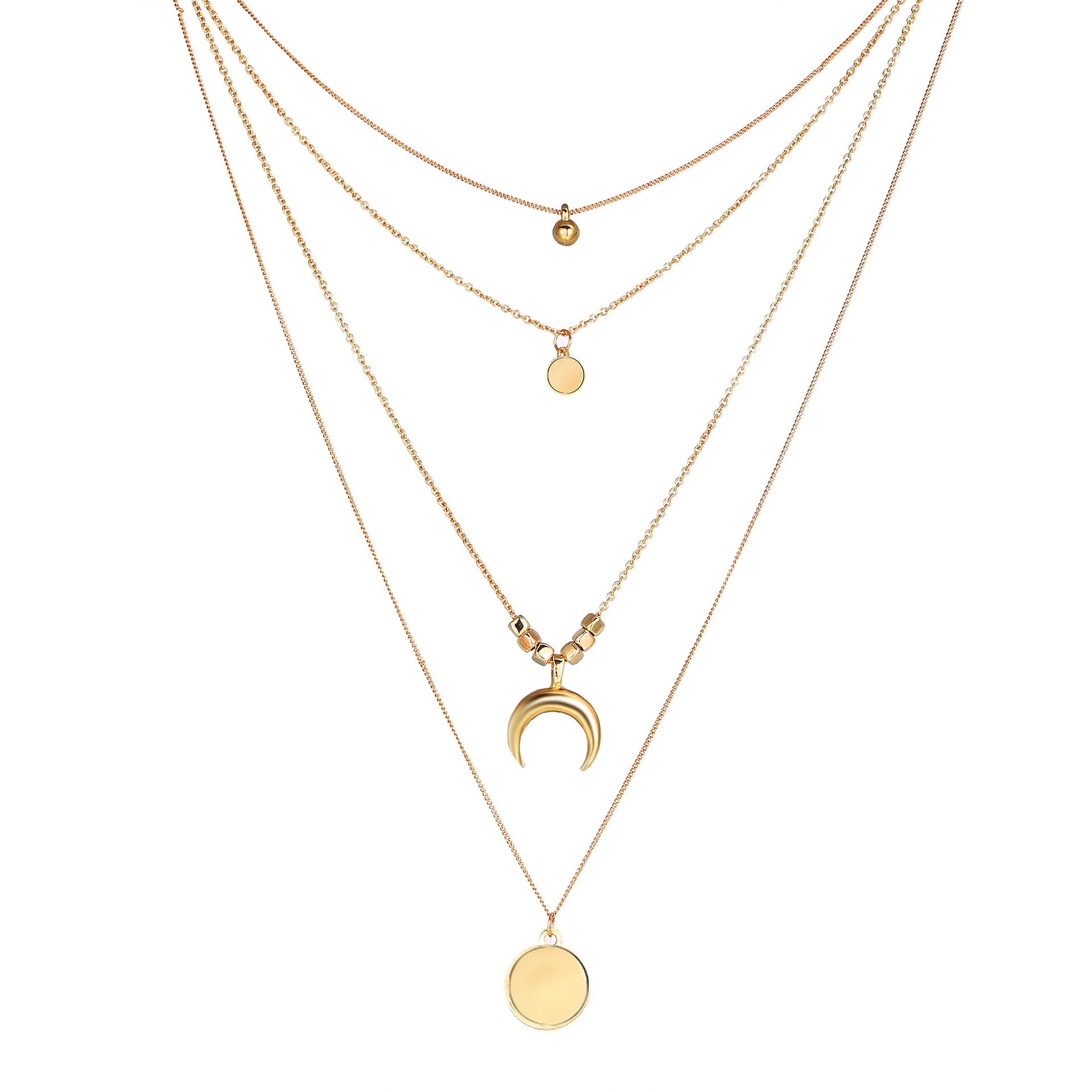 2024 New Fashion Multi Layer Choker Pendant Necklace Moon and Disc Necklace Jewelry for Women