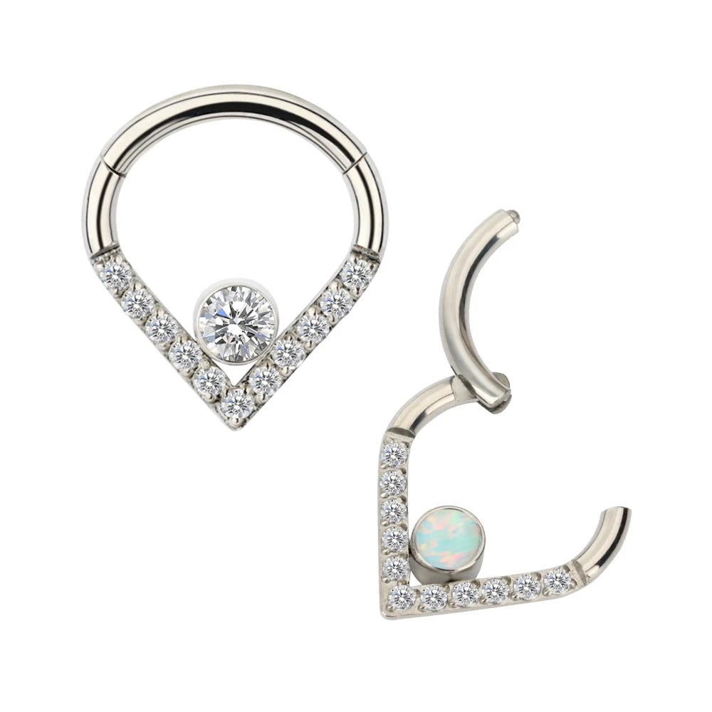 Titanium Nose Ring ASTM F136 Heart Shape CZ Pave Hinged Clicker Rings Segment Rings Cartilage Earring Hoop Jewelry