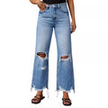 2025 New Arrival Women's High-Waist Jeans Wide-Leg Trousers With Tassels Washed Ripped Straight Casual Denim Pants