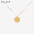 VIANRLA 18k Gold Plated Round Necklace 925 Sterling Silver Delicate Sun Jewelry