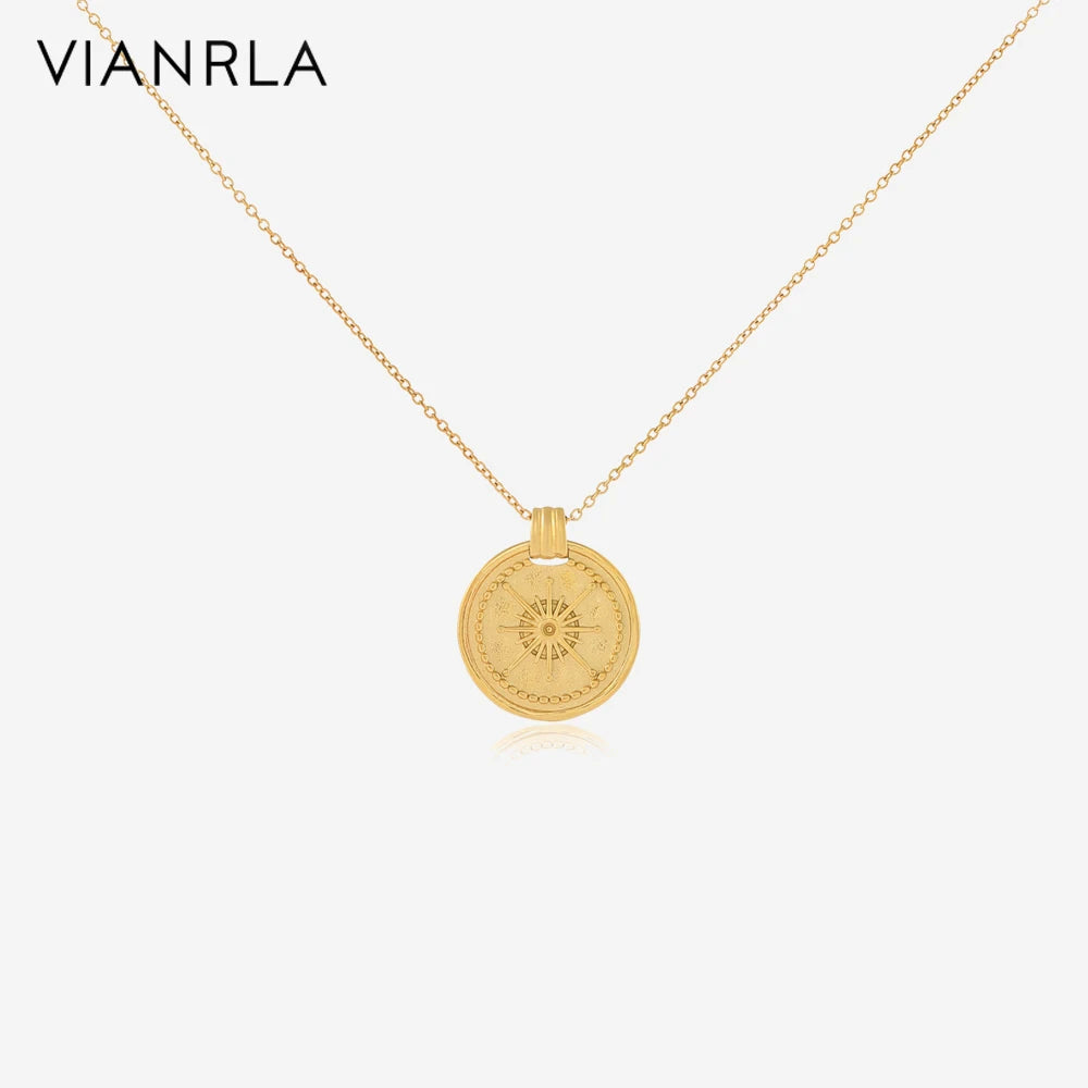 VIANRLA 18k Gold Plated Round Necklace 925 Sterling Silver Delicate Sun Jewelry