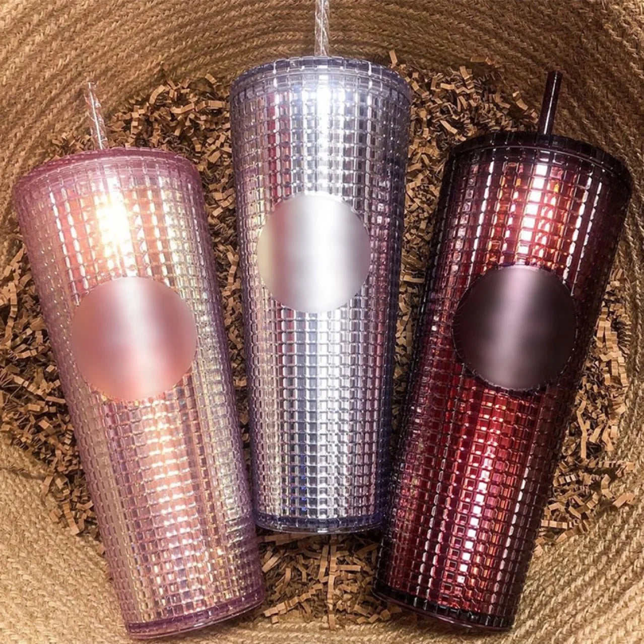 24 oz Venti plastic Tumbler Studded Tumbler With Lid and Straw