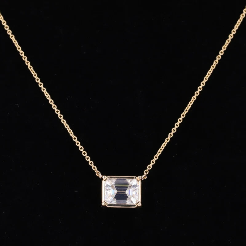 Starsgem Hot Sale Jewelry 14K Yellow Gold 7X10mm Emerald Cut D Color Moissanite Pendant Gold Chain Necklaces for Girl