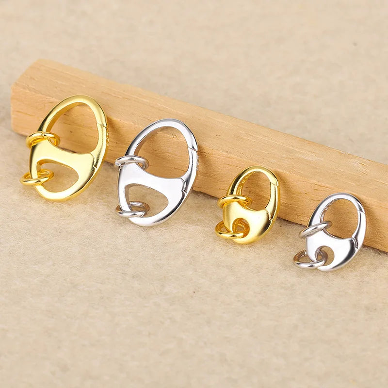 Unique Gold Plated 925 Sterling Silver Oval Spring Clasp Polished Necklace Connection Buckle for Jewelry Accessories Wholesale