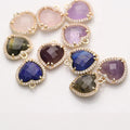 Classic Paved Clear Zircon Natural Stone Silver/Gold Plated Fashion Pendant Amethyst Rose Quartz Lapis Heart Shape Charms