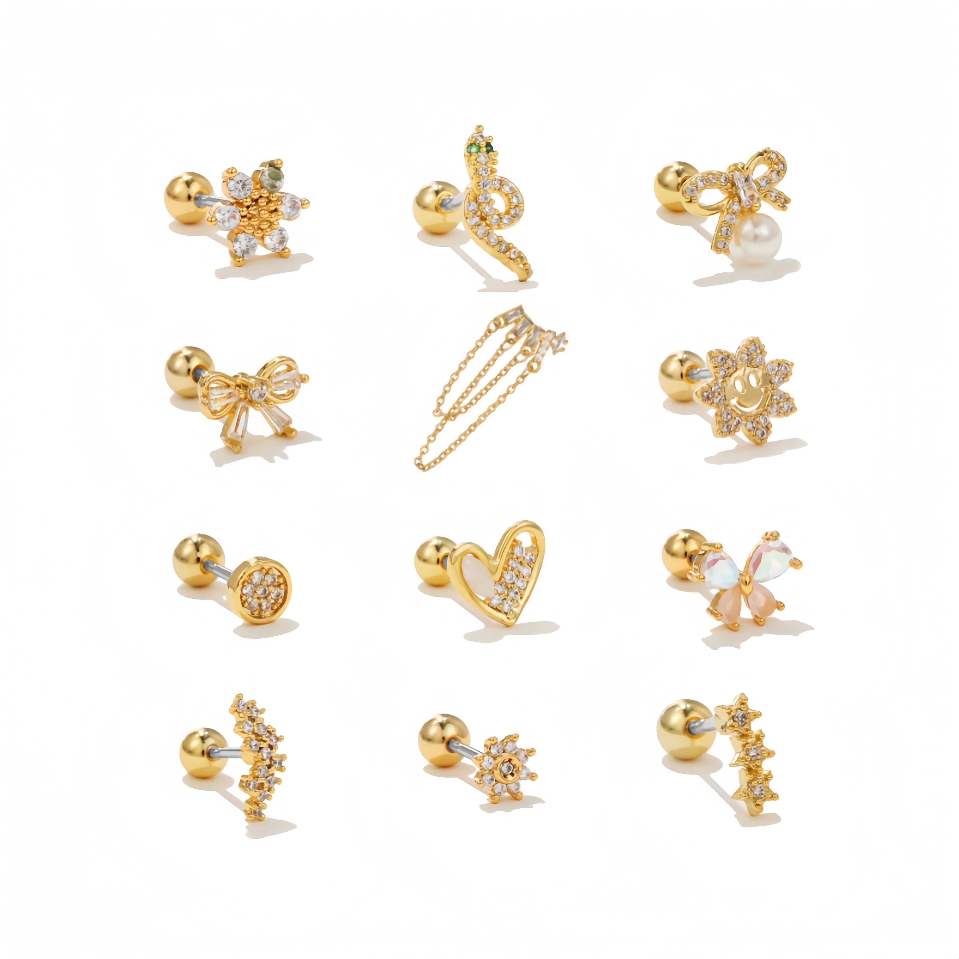 Creative Stylish Piercing Jewelry Gold Plated Brass Ear Bone Stud High-Quality Exquisite Twist Ball Ear Studs Earrings for Women