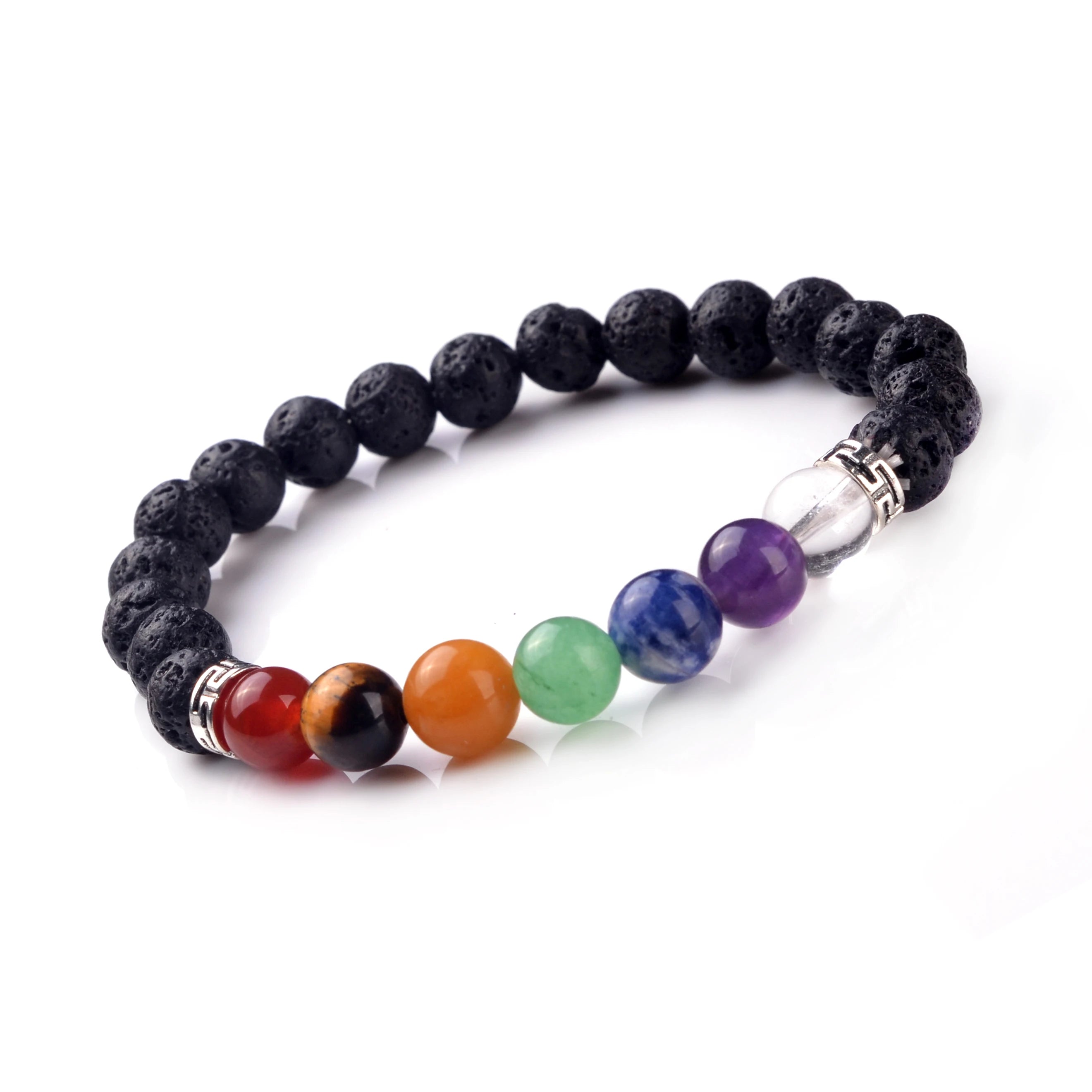 Women's Men's 7 Chakra Gemstone Bracelets Turquoise 8MM Natural Crystal Beads Oil Diffuser Elastic Bangle Jewelry for Yoga Gift