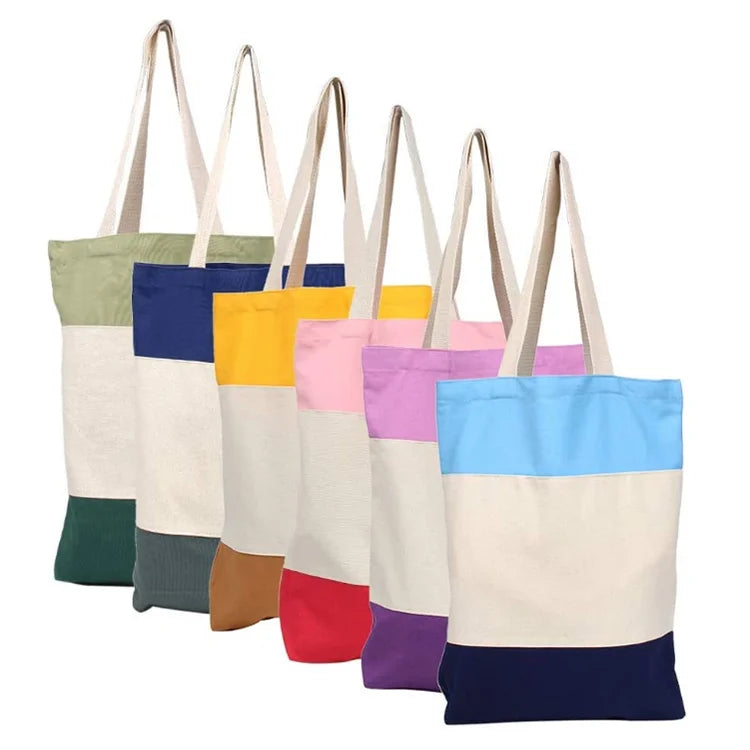 Custom Printed Logo Reusable Long Shoulder Belt Canvas Cotton Shopping Tote Bag