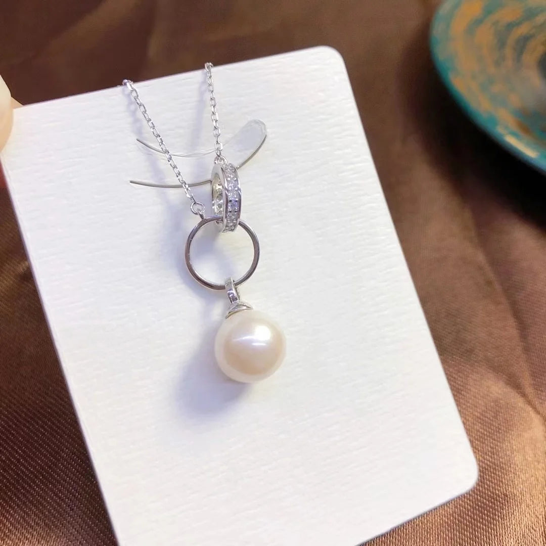 P1060 8-9mm DIY Natural  Freshwater Pearl Charm Pendant Necklace Accessory 925 Sterling Silver Jewelry for Women Without Chain