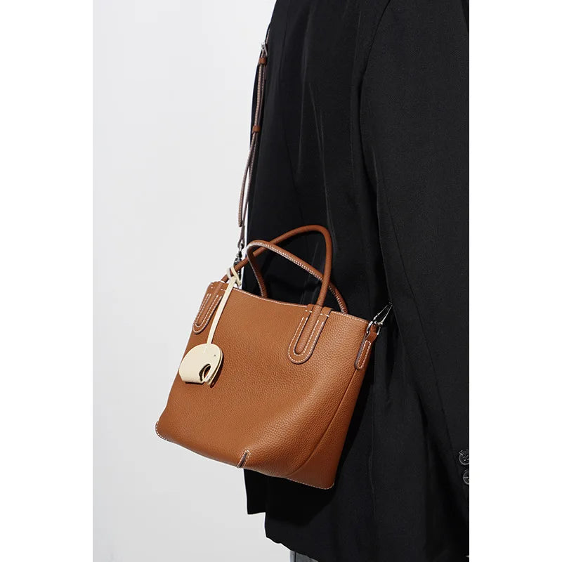 Women's Retro Genuine Leather Clutch Purse Tote Shoulder Bags Cowhide Soft Leather Handbag Color Contrast Simple Candy Ladies