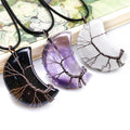 Children's Natural Crystal Stone Tree of Life and Crescent Moon Pendant Wire Wrapped Reiki Healing Gemstone Perfect Gift