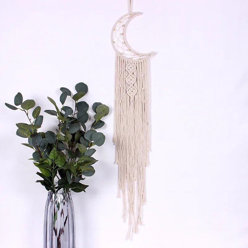 Boho Handmade Moon Star Macrame Dream Catcher for Wall Hanging