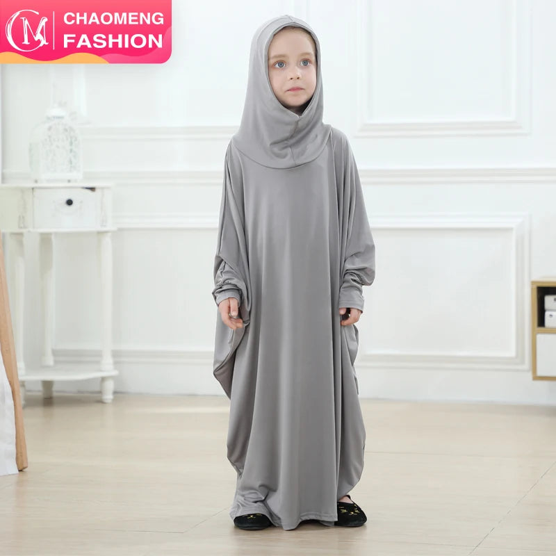 6399#2020 Latest Children Kaftan Design Islamic Clothing With Hat Arab Girls Muslim Dresses Prayer Clothes Kids Abaya Support