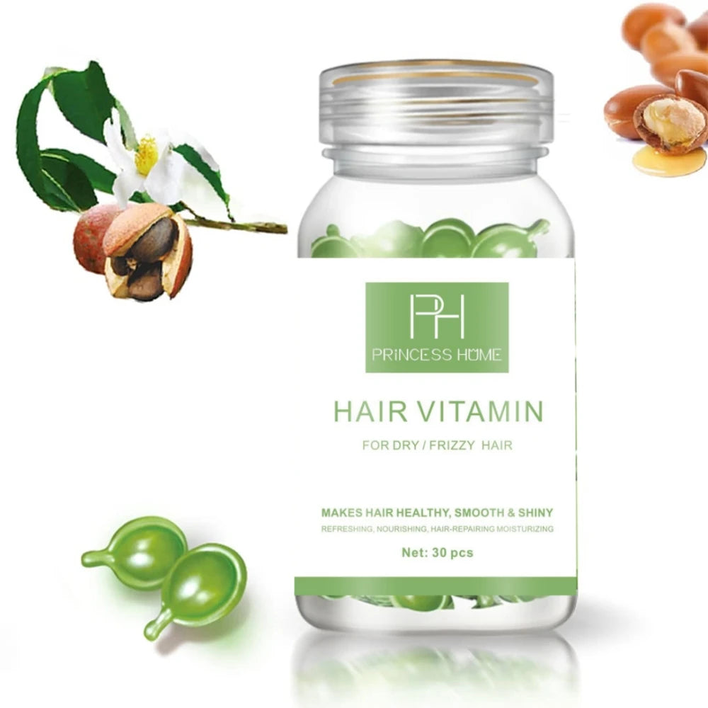 30pcs/ Bottles Moisturizing Smooth Hair Oil Serum Anti-Breakage Split Ends Hair Vitamin Capsule Serum for Damaged Dry Hair