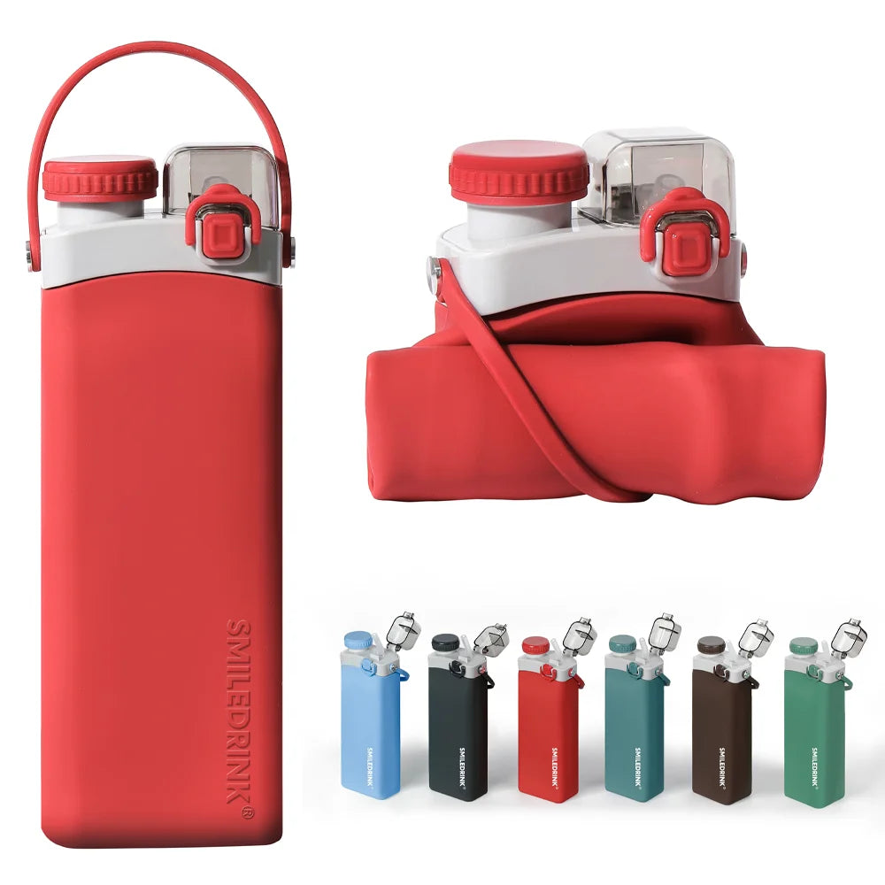 20 oz Collapsible Travel Water Bottle 600 ml Leak Proof Reusable Hiking Silicone with Straw BPA Free Eco-Friendly