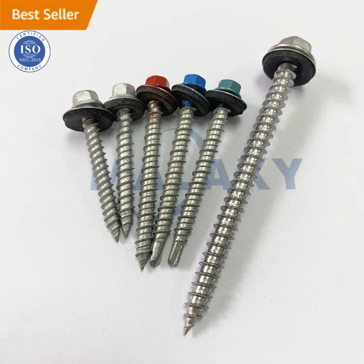 MALAXY Steel Metal Hdp Fine Thread Timber Hex Flange Head Self Tapping Roofing Screw With Rubber Washer