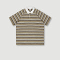 280GSM 97% Cotton Heavy Industry Water Washed Men's Polo Tee Shirt American Retro Striped Contrasting Loose Short Sleeve
