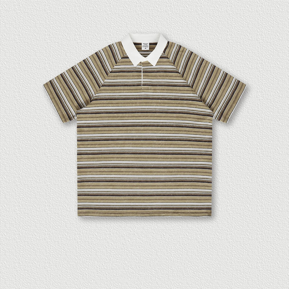 280GSM 97% Cotton Heavy Industry Water Washed Men's Polo Tee Shirt American Retro Striped Contrasting Loose Short Sleeve