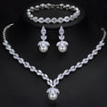 Fashion Luxury Three-piece Bling Diamond Pearl Fine Jewelry Sets Bracelet Earring Necklace Zirconia Jewelry Set