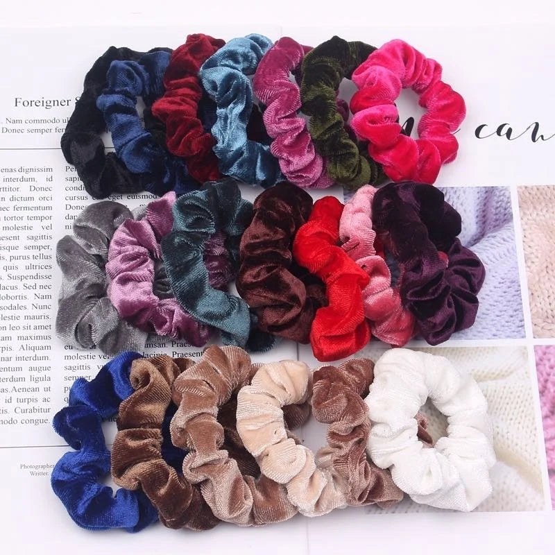 Sweet New Slim Velvet Scrunchies for Girls Cute Elastic Hair Bands Lovely Fabric Hair Ties Women's Solid Color Hair Accessories