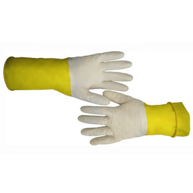 Disinfect Anti Corrosion Acid Alkali Yellow Latex White Double Crinkle Finish Household Gloves Luvas Guantes Unlined