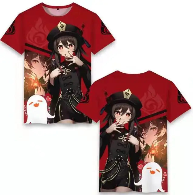 Ecowalson Custom Cute Anime T Shirt Men Hot Game Graphic Tees Kawaii Summer Tops Harajuku Cartoon T-shirt Funny Keqing
