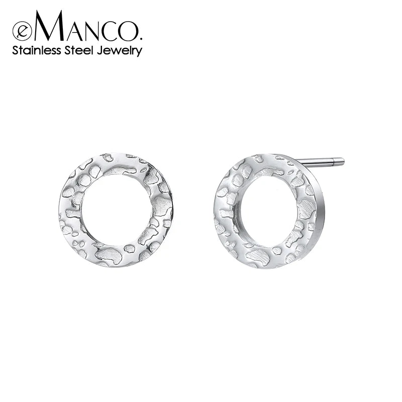 EManco 316L Stainless Steel Earrings Hammered Round Circle Stud Earrings