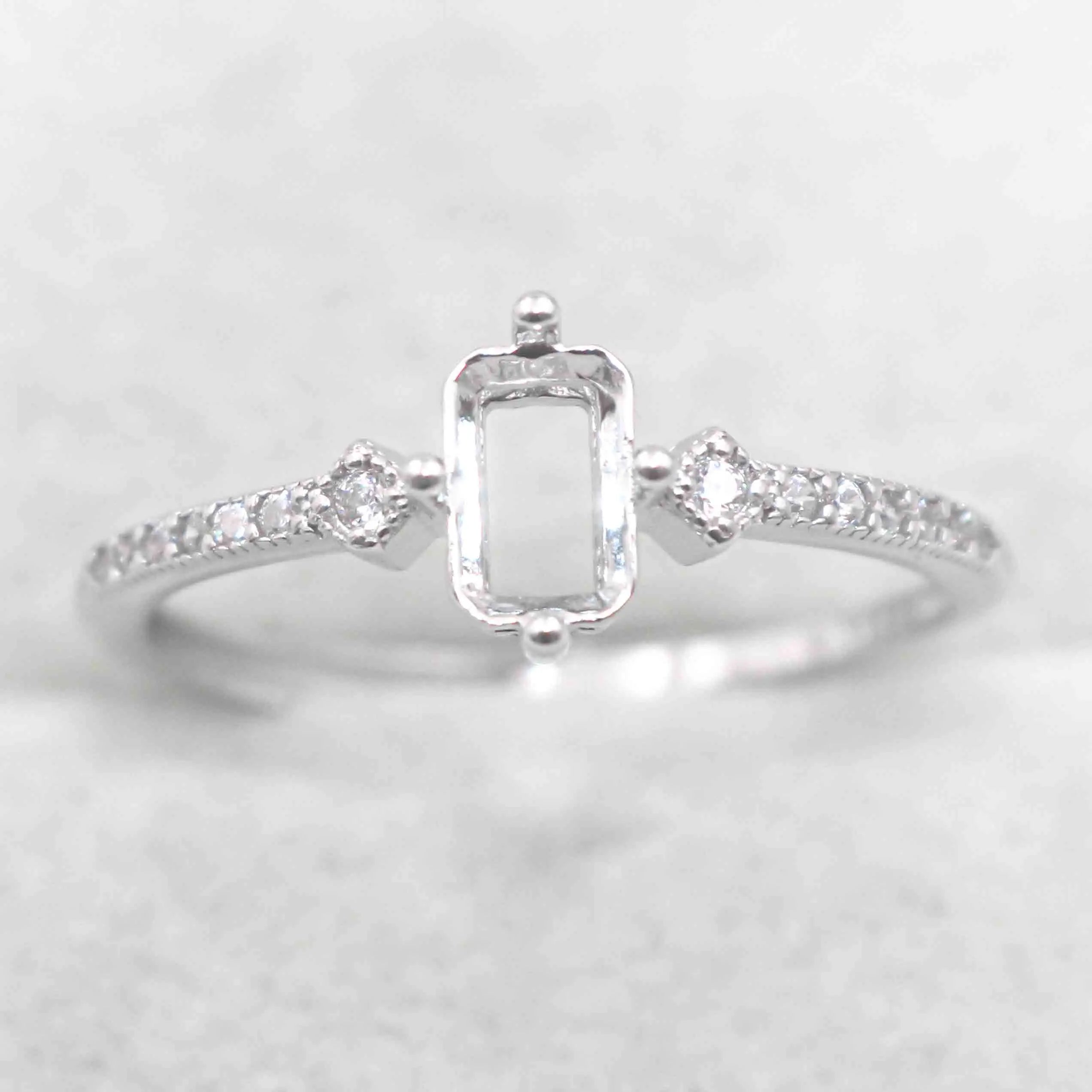 Sterling Silver 4*6mm Semi Mount Ring Square Shape Empty Frame Blank Claws Setting S925 Base Without Center Stone for Inlay DIY