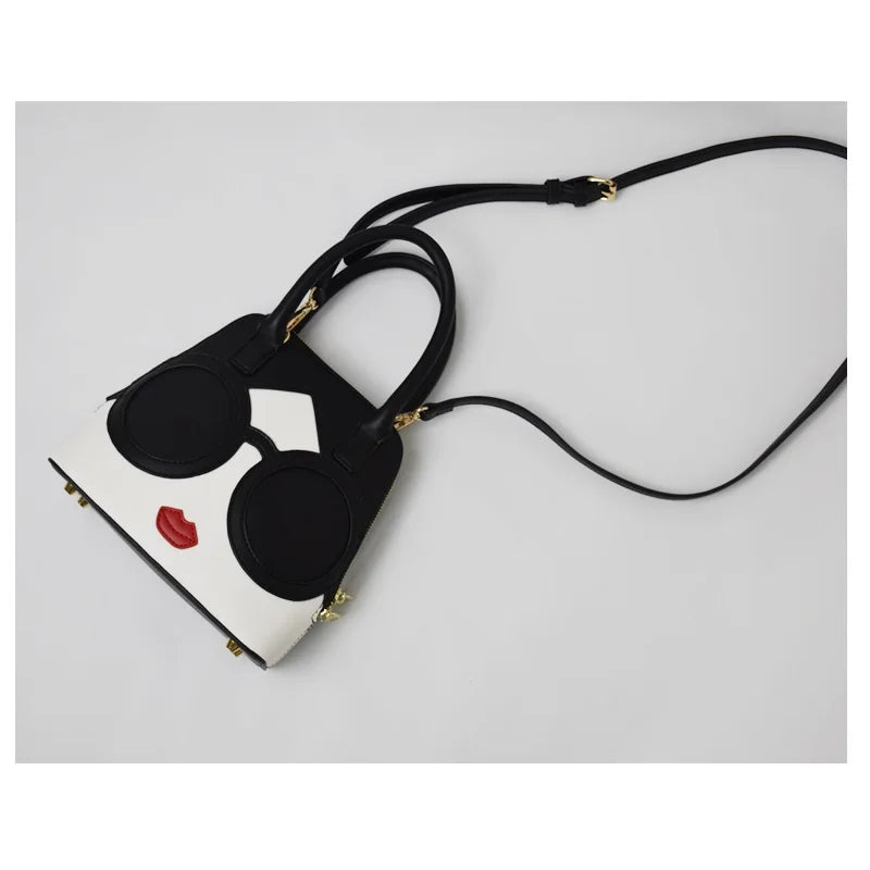 Fashion Girl Sunglasses Crossbody Zipper Sling Bag Cute Cartoon Red Lip Design Luxury Japan Style for Spring and Autumn Season