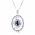 YBO Rhodium Plated 925 Sterling Silver Classic Pendant Necklace for Women Natural Blue Sapphire CZ Weddings Parties
