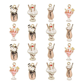 Enamel Ice Cream Charms Kawaii Summer Sweet Food Charms Cartoon Milkshake Chocolate Sundae Dessert Charms for Jewelry Making