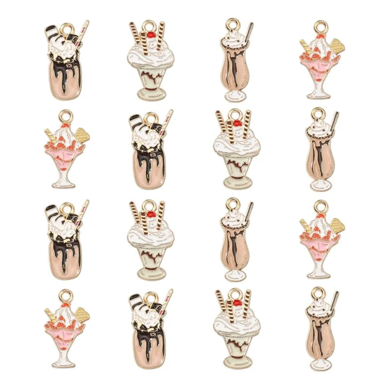 Enamel Ice Cream Charms Kawaii Summer Sweet Food Charms Cartoon Milkshake Chocolate Sundae Dessert Charms for Jewelry Making