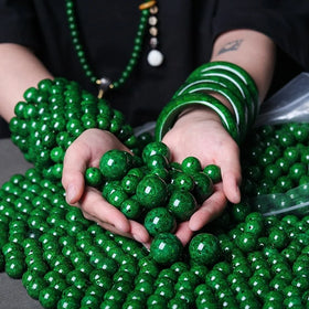 100% Natural 12mm Green Jade Jadeite Round Gemstone Full Strand Loose Beads with Jewelry Finding Bead Caps
