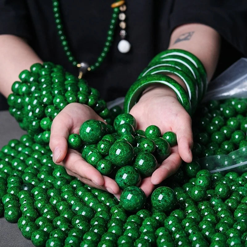 100% Natural 12mm Green Jade Jadeite Round Gemstone Full Strand Loose Beads with Jewelry Finding Bead Caps