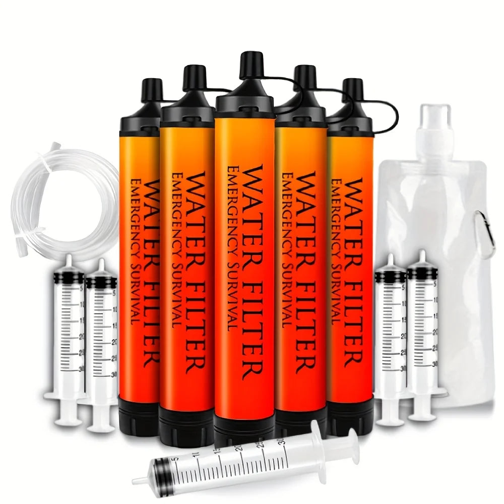 Orange Portable Portable Backpacking Water Filtration System  Water Purifier Kit with Filter Straw for Camping & Hiking