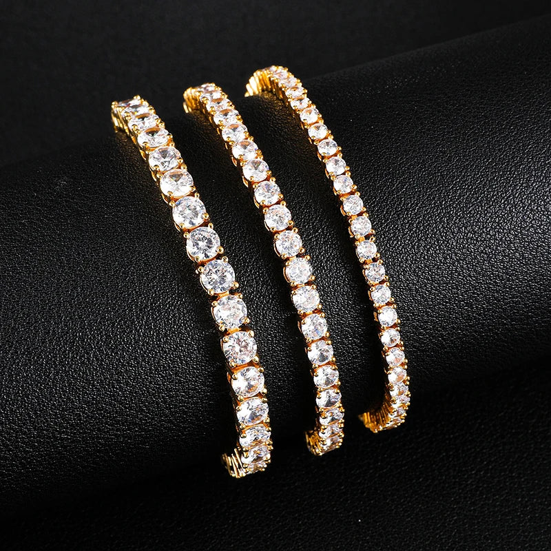 Custom Color Wholesale Hip-Hop Jewelry PVD Gold Plated AAA Grade Zircon Setting Wrist Chains 3mm 4mm 5mm Tennis Chain Bracelets