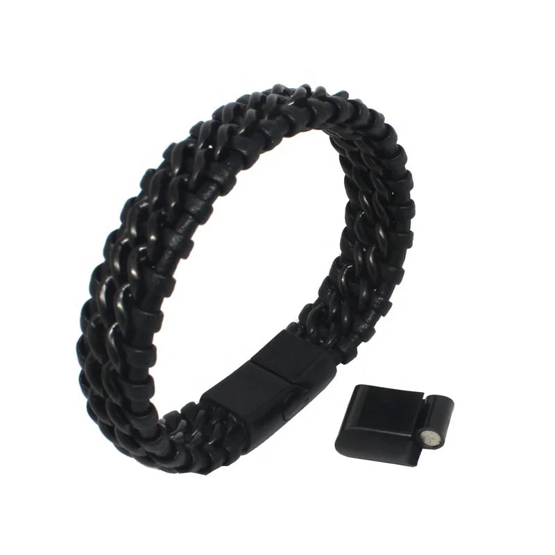 Wholesale Luxury Mens Black Magnetic Clasp Men Jewelry Bracelet Real Leather Bracelet