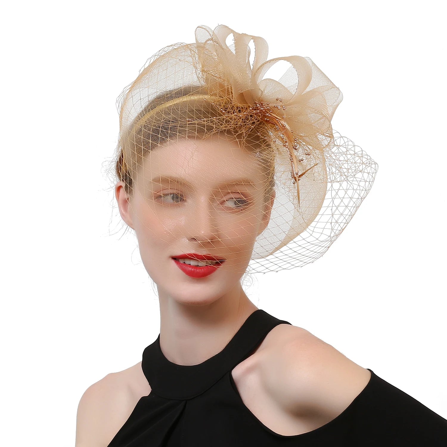Premium Fancy Photography Headpieces Bridal Mesh Wedding Accessories with Veil Formal Party Masquerade Fascinator Hat for Women