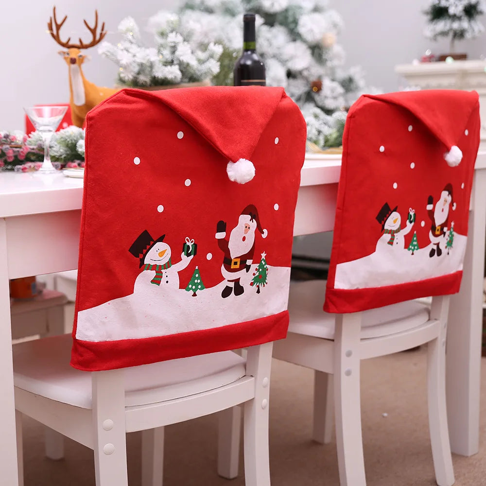 Christmas Chair Covers Santa Hat Design Printed Durable Non-woven Fabric Elegant Holiday Home Decor Table Decor