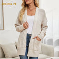 Factory Wholesale Women's Casual Cardigan Sweater Autumn and Spring New Long Coat Twisted Rope Solid Color Knitted Sweaters