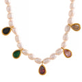 JINYOU 194 Luxury Natural Freshwater Pearl Colorful Cubic Zircon Stainless Steel Choker Necklace Waterproof Charm Gold Jewelry
