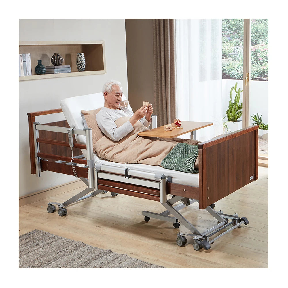 Adjustable Electric Hospital Bed Frame 5-Function Nursing Home Care Mute Roller 900x2000mm Mattress Base 185KG 5-Year