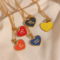 Wholesale Women Jewelry Colorful Enamel Heart 12 Zodiac Signs Necklace Gold Plated Stainless Steel Pendant Necklace for Women