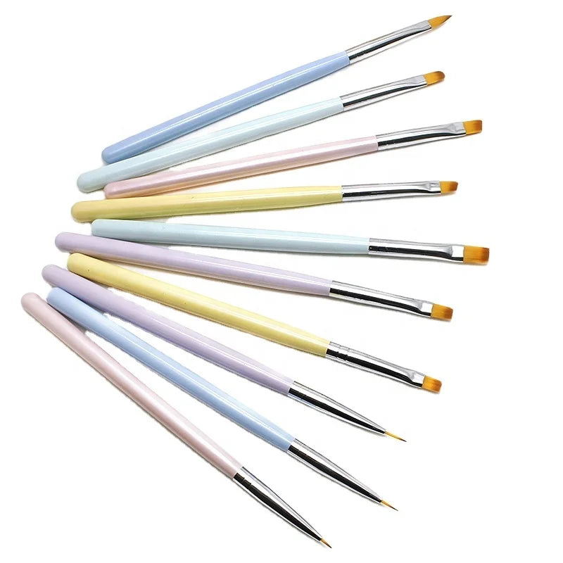 Professional 10pcs OEM Colorful Durable Nylon Hair Liner Gel Oval Flat 3d Nail Art Brush Set by Socheal