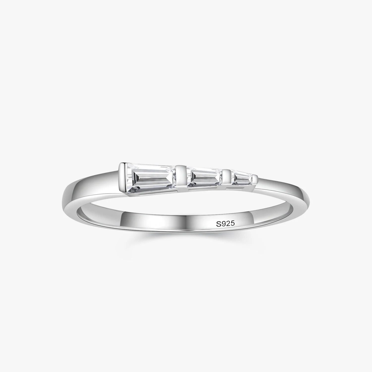 Ailmay Genuine 925 Sterling Silver Fashion Trapezoid Shape Clear CZ Stackable Ring for Women Girls Party Accessories Jewelry