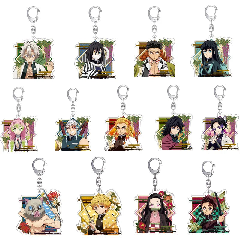 (5551~5563) 41 Styles Demon Slayer Kimetsu No Yaiba Plastic Acrylic Anime Keychain Pendant Double Sided Key Holder Jewelry