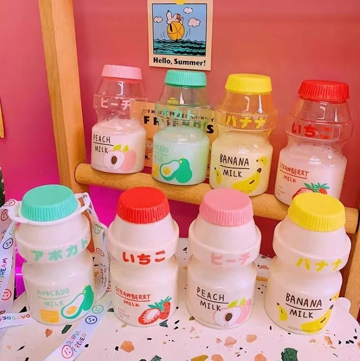 Cute Plastic Milk Bottle Shape Water Bottle 4 Colors Strap for Girls Novelty Style for Camping Drinking Boiling Water Applicable