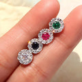 Huitan Exquisite Round White/Blue/Red/Green Dazzling Zircon Silver Plated Stud Earring for Women Wedding Engagement CZ Earrings